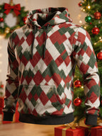 Men's Christmas Color-Block Print Hooded Sweatshirt