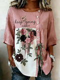 Women's Retro Floral Print Top