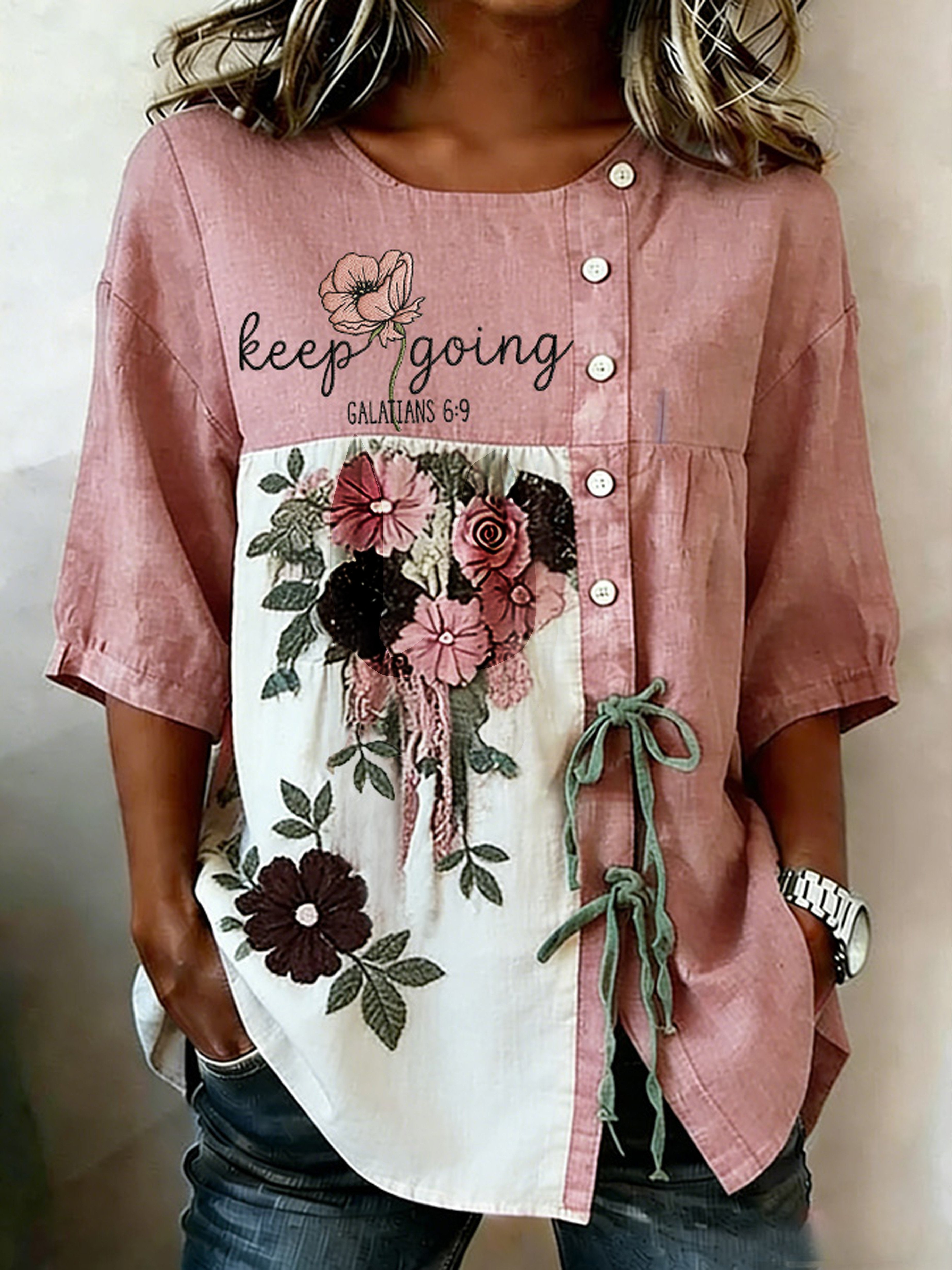 Women's Retro Floral Print Top