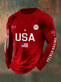 USA Flag Printed Long Sleeve Cotton T-Shirt