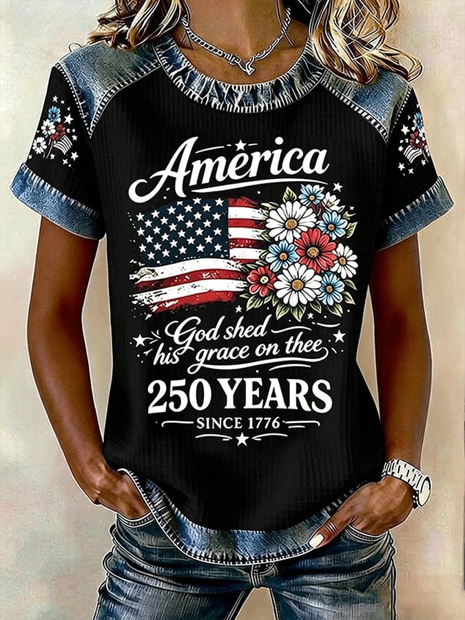 Women's America 250 Years 1776-2026 Print V Neck T-shirt