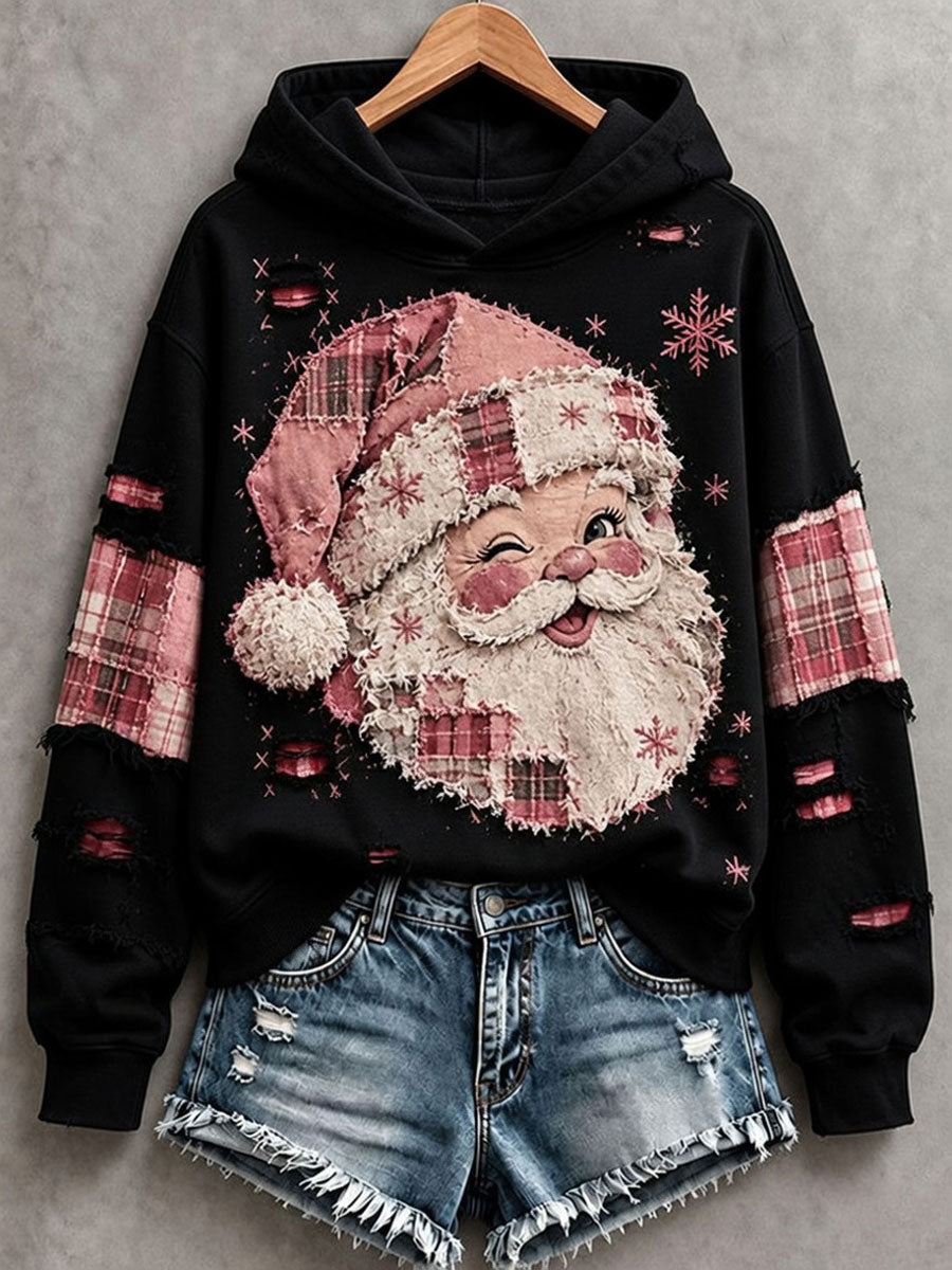 Women's Vintage Pink Santa Hoodie