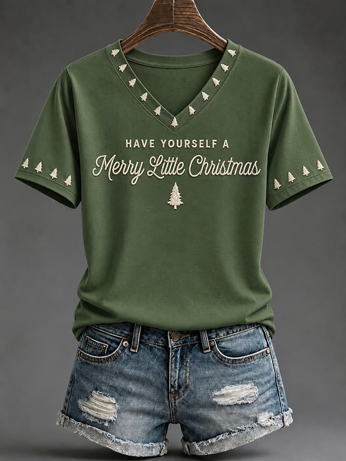 Damen-T-Shirt mit Aufdruck „Have Yourself A Merry Little Christmas“