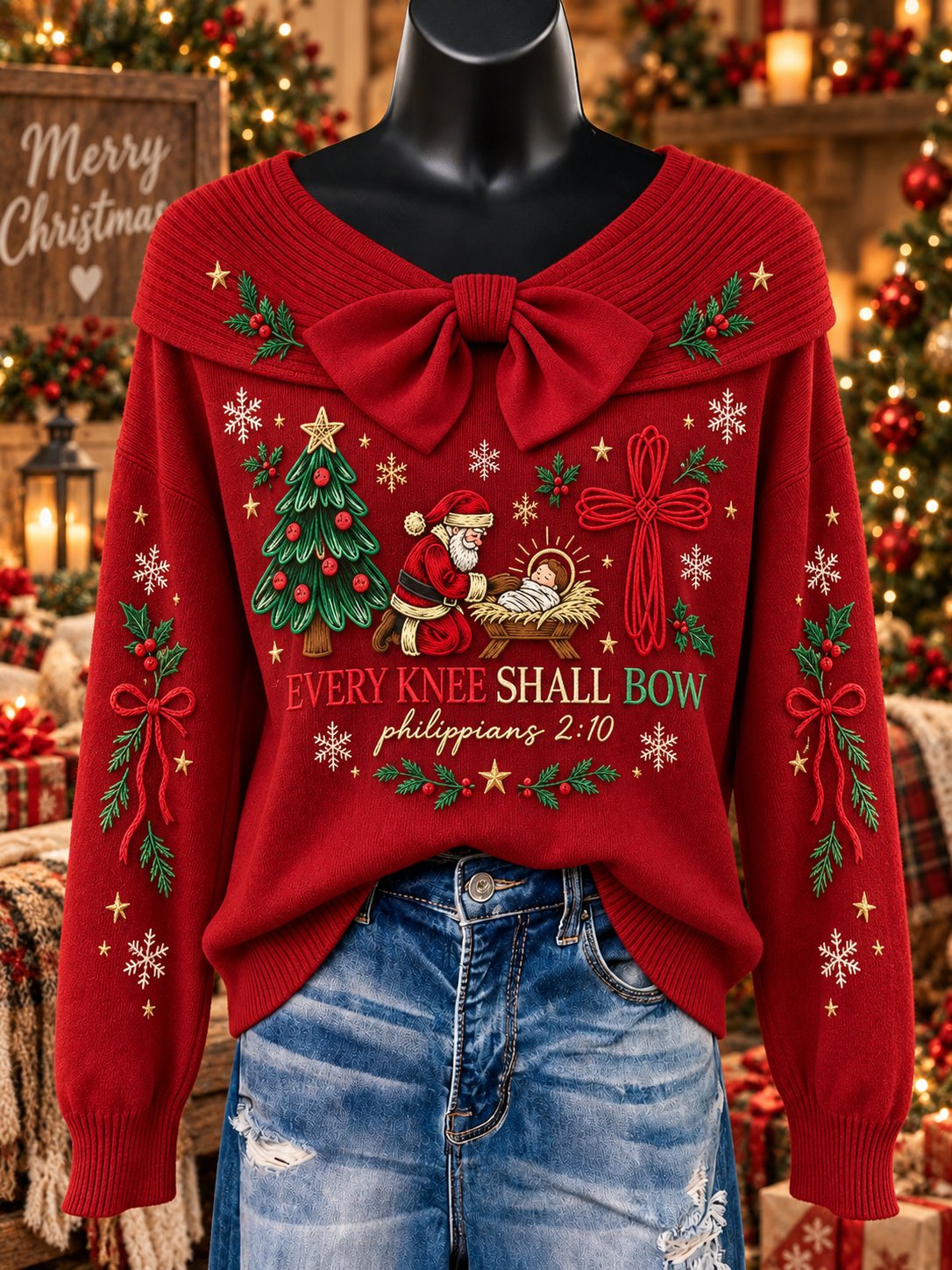 Women's Retro Faith Christmas Print Top
