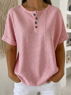 Women's casual striped cotton linen button-down shirt