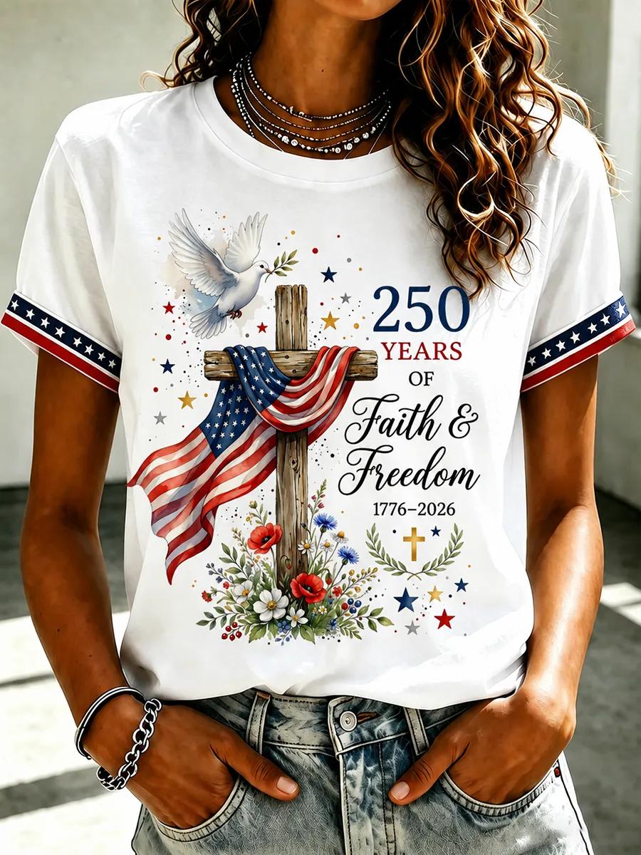 Women's Casual Faith Floral Printed T-Shirt