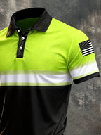 Men's Retro Patriotic Color-Block Short-Sleeve Polo Shirt