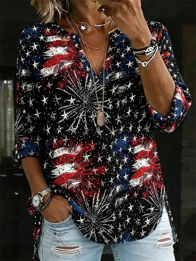 Women's Retro Flag Print Casual Shirt