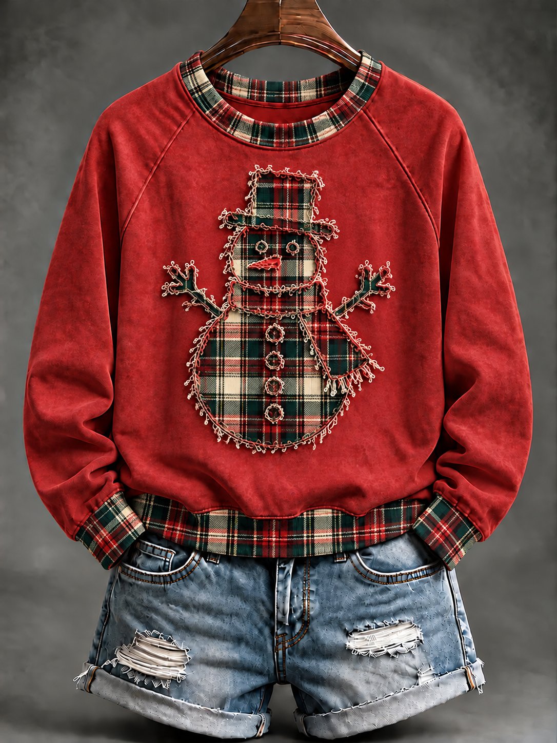 Women's Christmas Snowman Comfortable Raglan Sleeve Crew Neck Sweatshirt