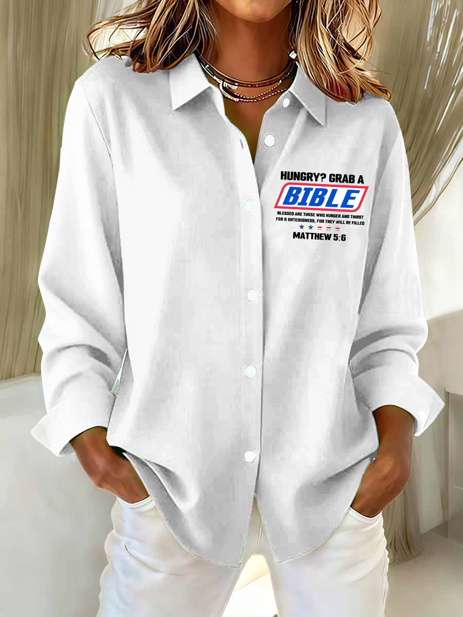 Women's Grab A Bible Printed Casual Long Sleeve Shirt