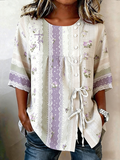Women's Casual Purple Art Faith Cotton and Linen Shirt