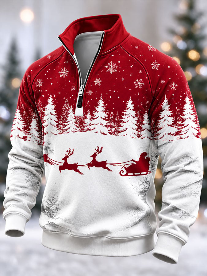 Men's Casual Christmas Print Zip-Up Sweatshirt