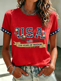 Women's 250 Years Of Freedom Flower Art Print T-shirt
