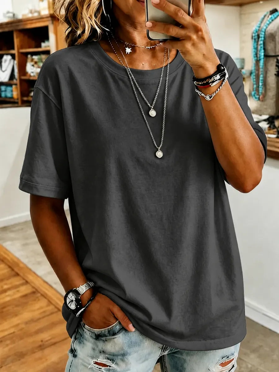 Women'S Short-Sleeved Solid Color T-Shirt Top