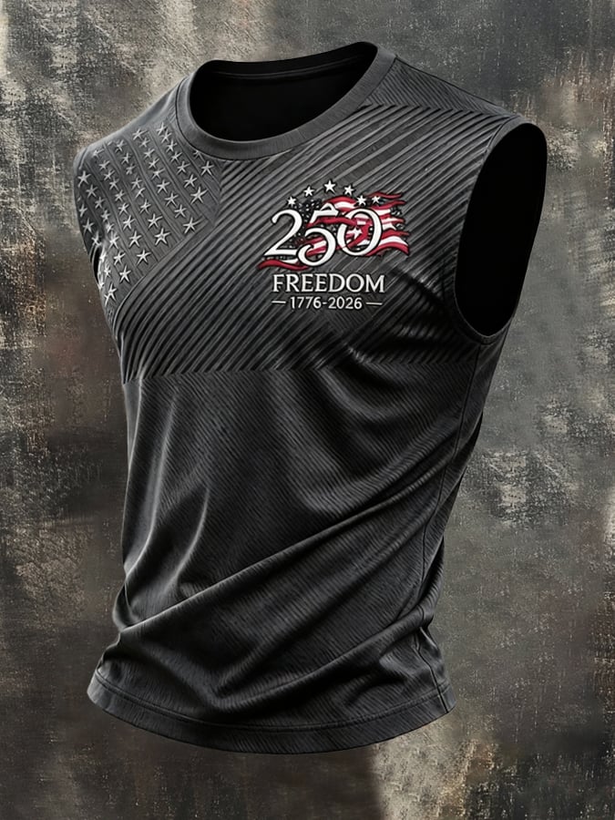 Men's Retro Independence Day Patriot Crew Neck Tank Top