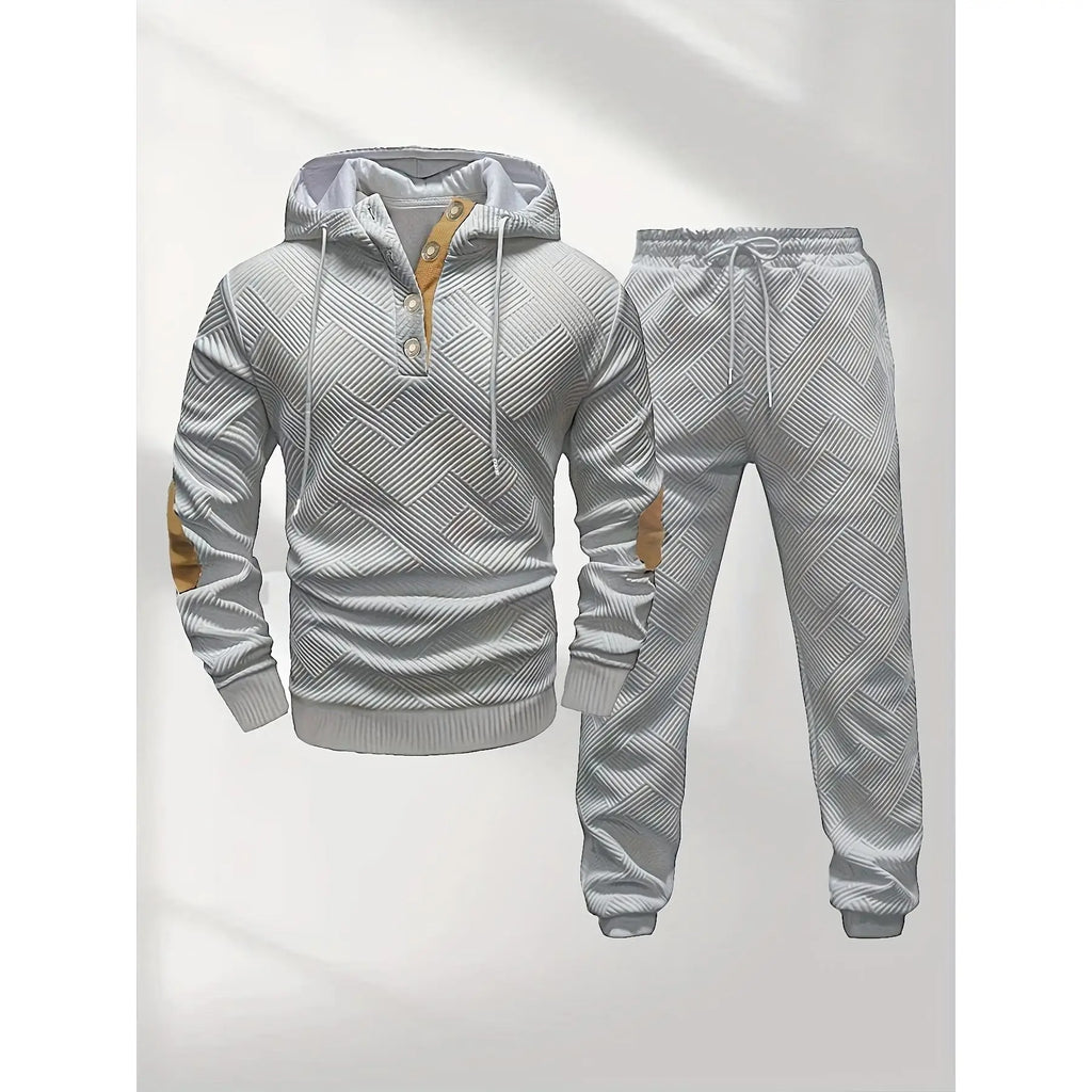Men's Casual Fashion Suit Knitted Jacquard Sweatshirt And Pants Two-Piece Set