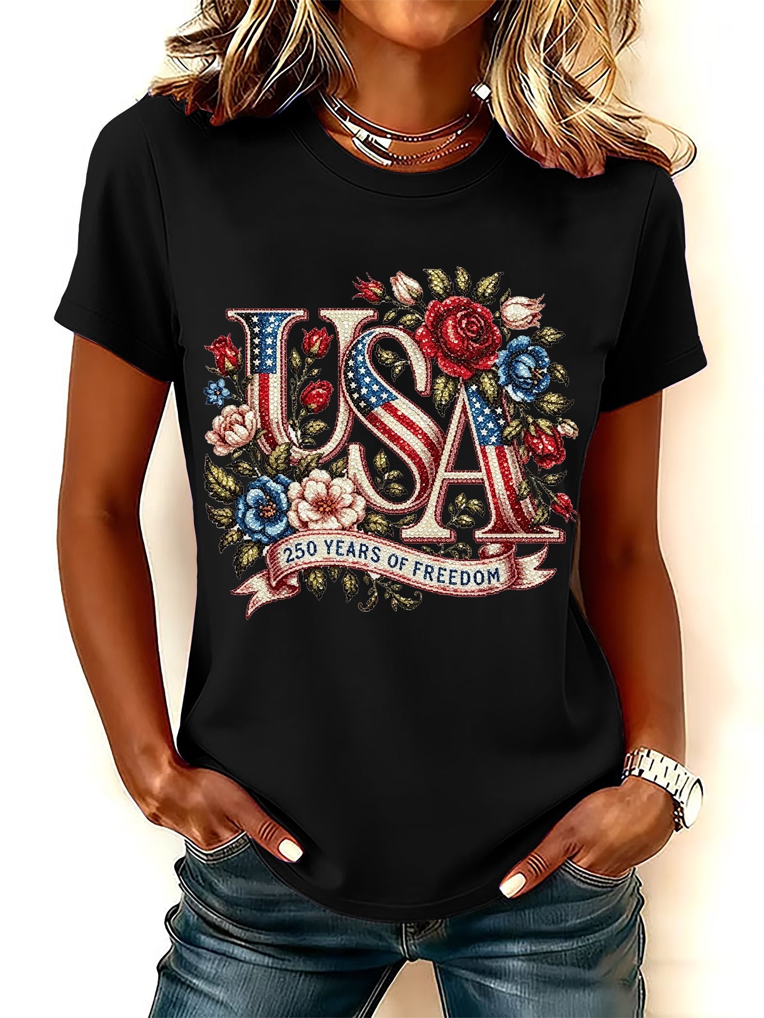 Women's 250th Anniversary Freedom Flower Art  Print   Shirt