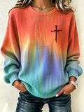 Women's Autumn Faith Print Crew Neck Check Sweatshirt