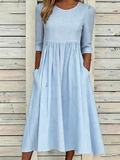 omen's casual striped cotton and linen dress