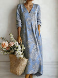 Women'S Cotton And Linen Casual Printed Loose Dress
