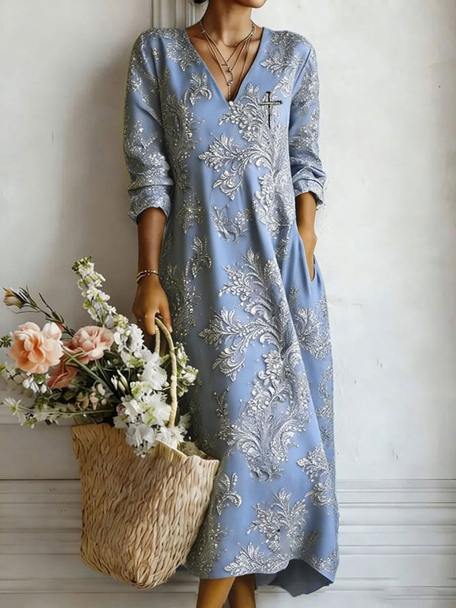 Women'S Cotton And Linen Casual Printed Loose Dress