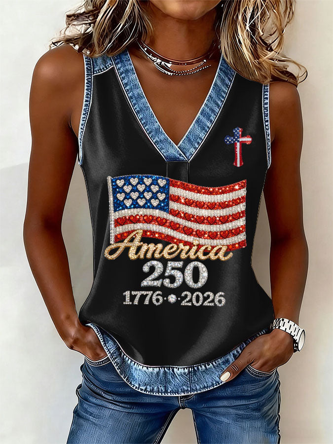 Women's America Flag Print Sleeveless Top
