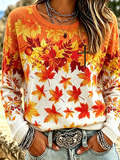 Ladies' Leisure Faith Maple Leaf Arctic Velvet Round Neck Top