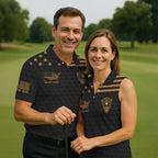 We The People 250 Years Golf Ball Pattern Black Golf Shirt, 4th Of July Patriotic Golf Shirts For Men