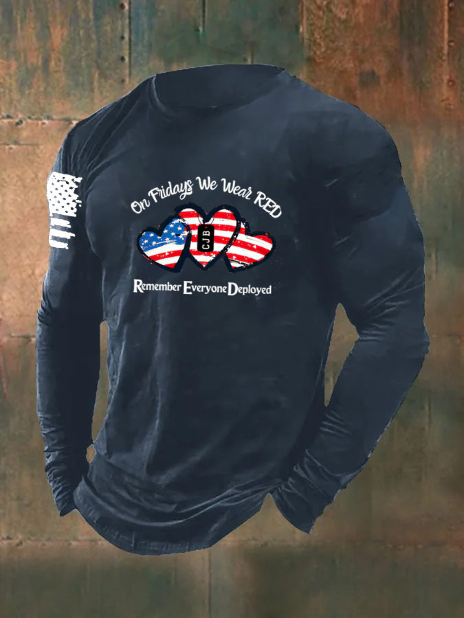 Men's On Fridays We Wear Red Pattern Long Sleeve 100% Cotton T-Shirt