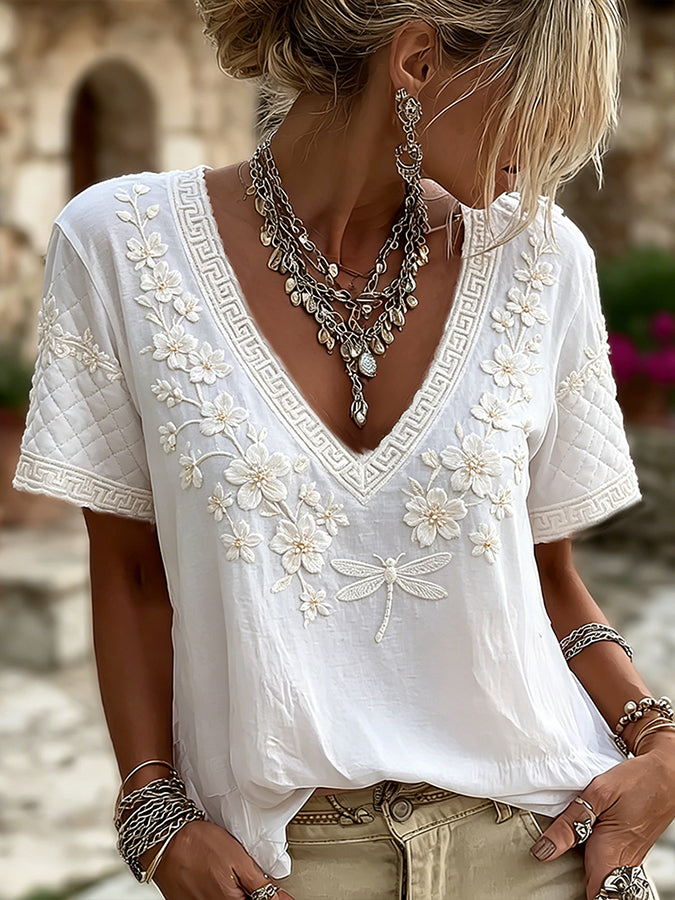 Women's floral print V-neck top