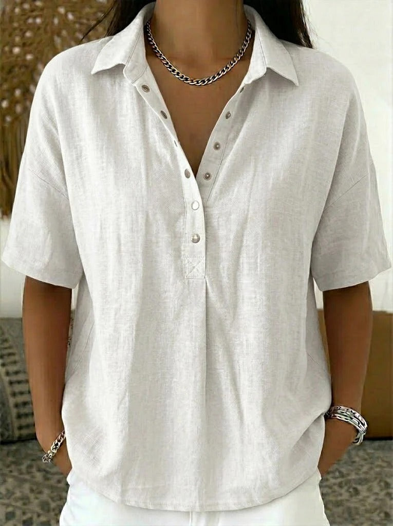 Women's Cotton And Line Collared Shirt