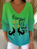 🔥HOT SALE🔥If The Shoe Fits, Wear It Halloween Witch Print Women's Drop Shoulder Sweater
