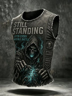 Men’s “Still Standing After Every Invisible Battle” PTSD Awareness Grim Reaper Sleeveless Tank Top
