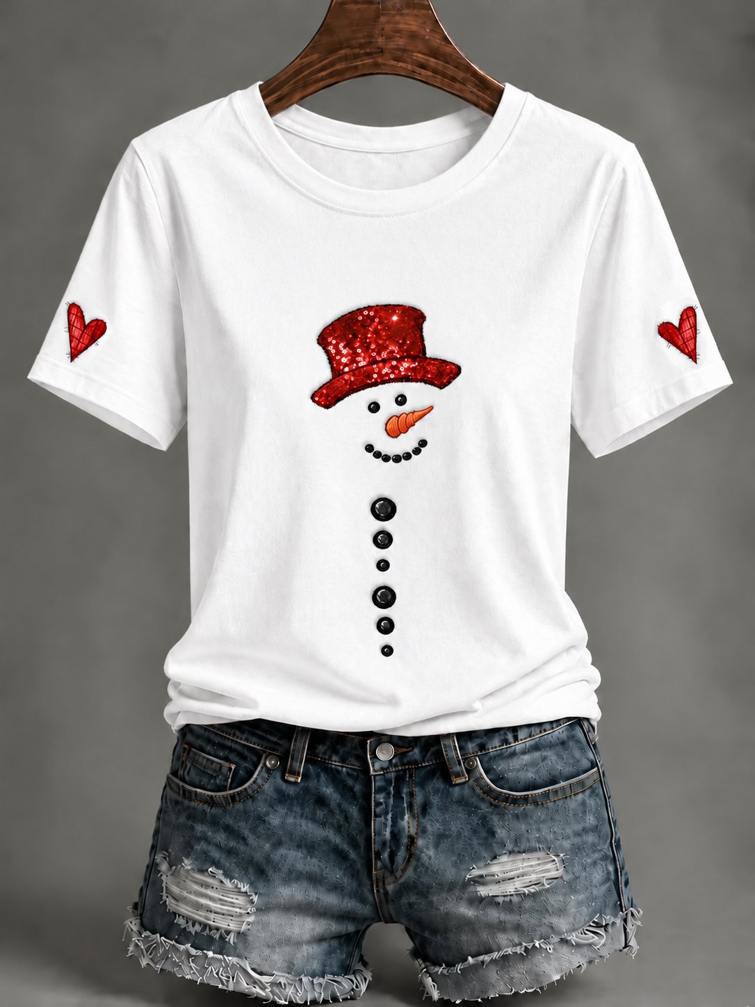 Women's Christmas Snowman Print T-Shirt
