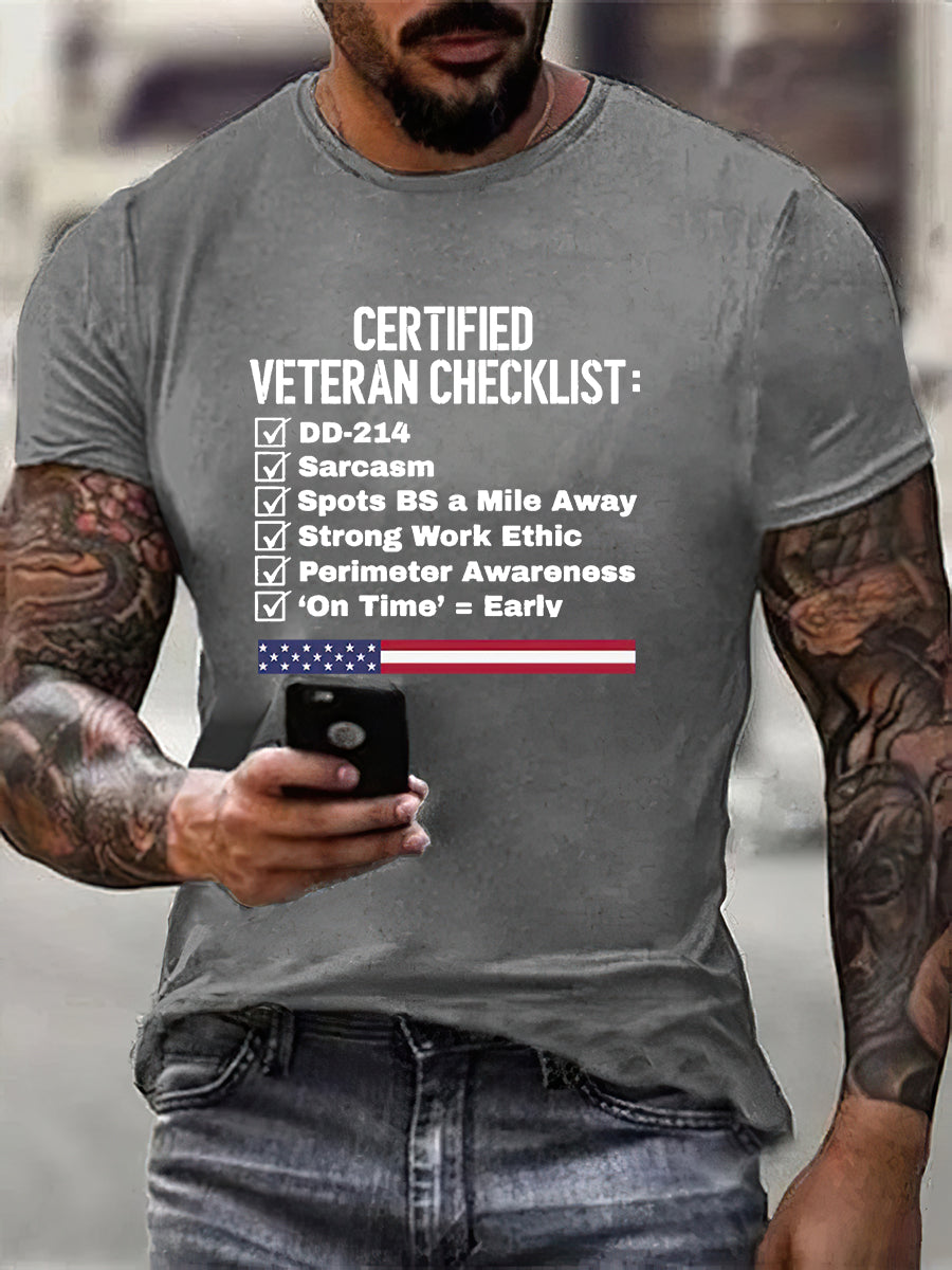 Men's Certified Veteran Checklist Print Cotton T-Shirt