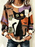 Women's Halloween Cat Print Sweatshirt
