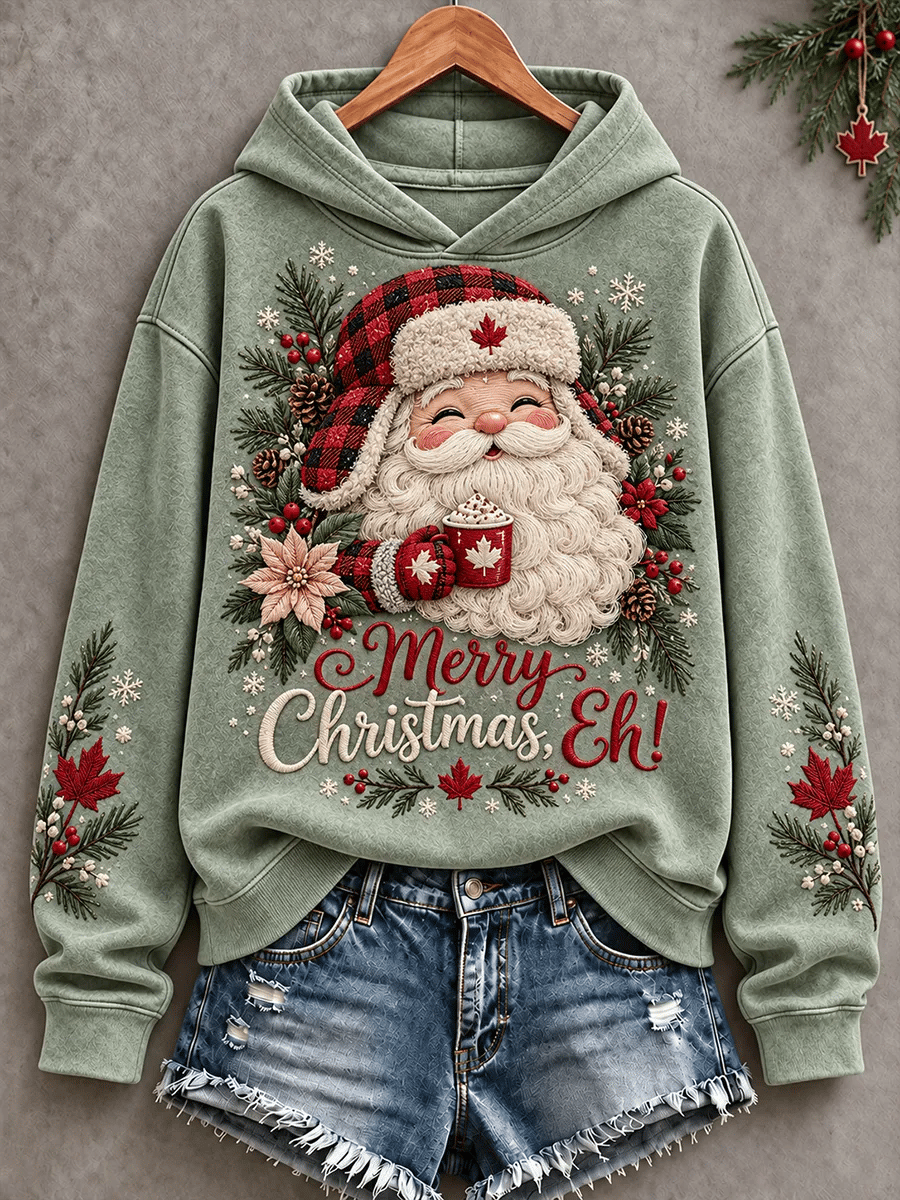 Women's Canadian-Themed Christmas Print Casual Hoodie