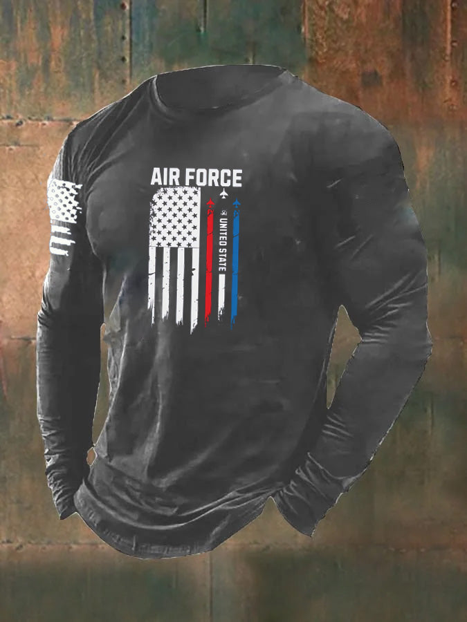 Men's Air Force Pattern Long Sleeve 100% Cotton T-Shirt