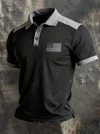 Men's Retro Patriot Color Block Polo Collar Short Sleeve