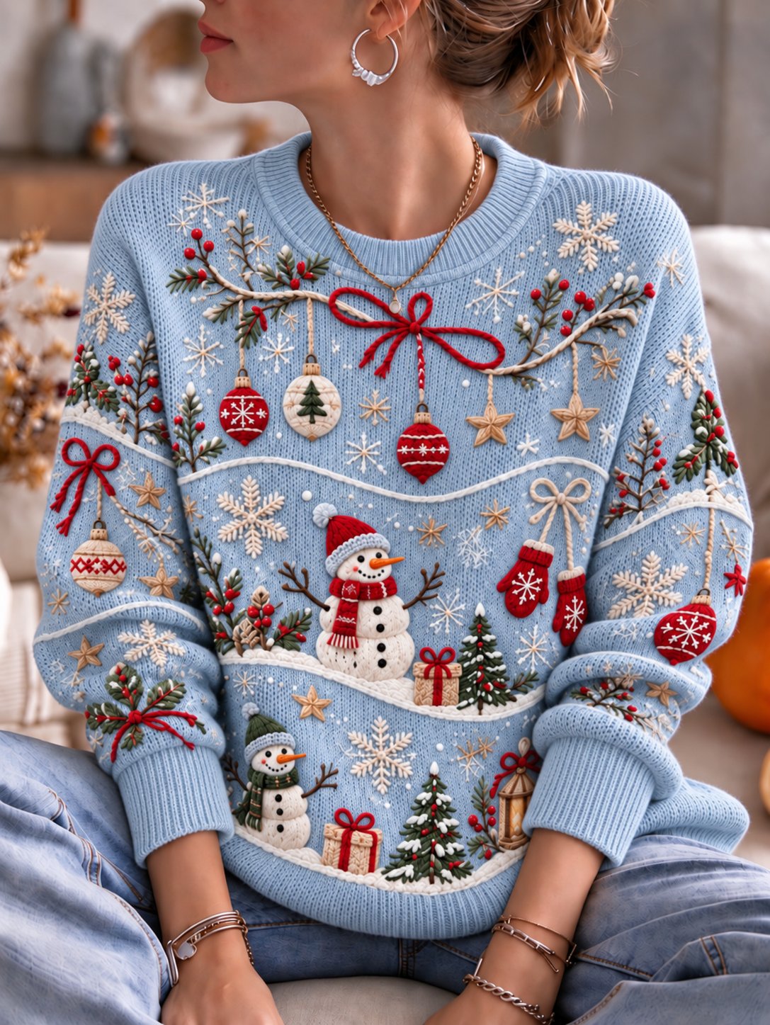 Women's Christmas Print Casual Knit Top