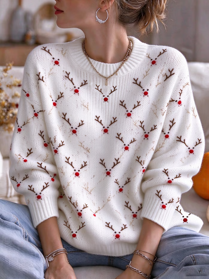 Women'S Christmas Print Crew Neck Long-Sleeve Sweatshirt
