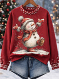 Women's Snowman Art Print Casual Sweatshirt