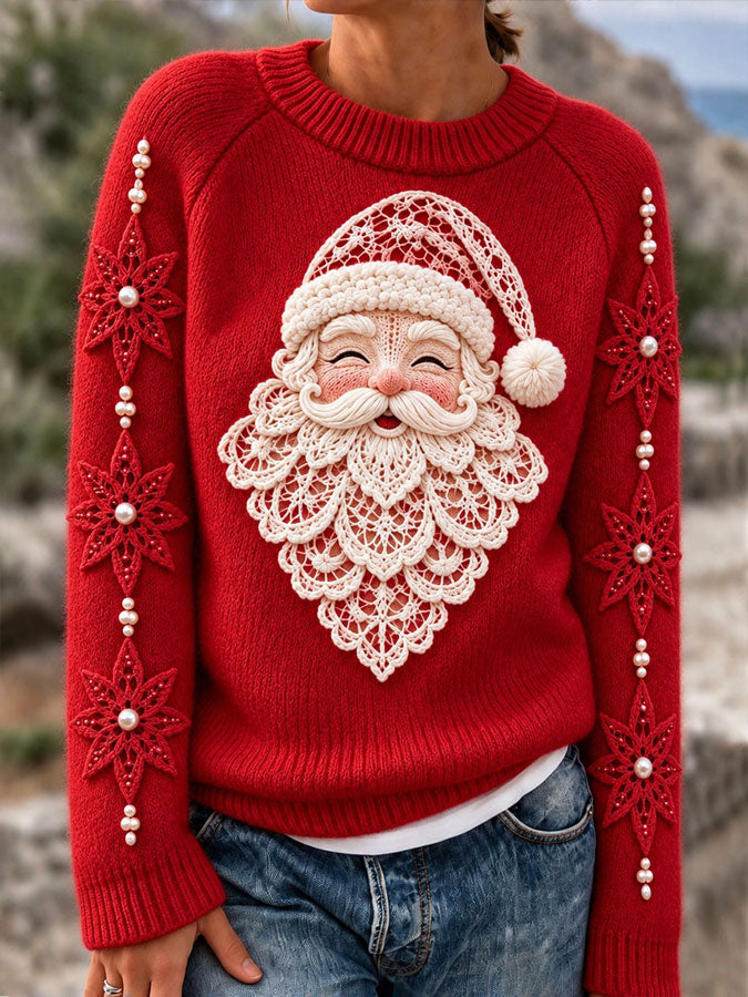 Women'S Casual Christmas Print  Round Neck Sweater