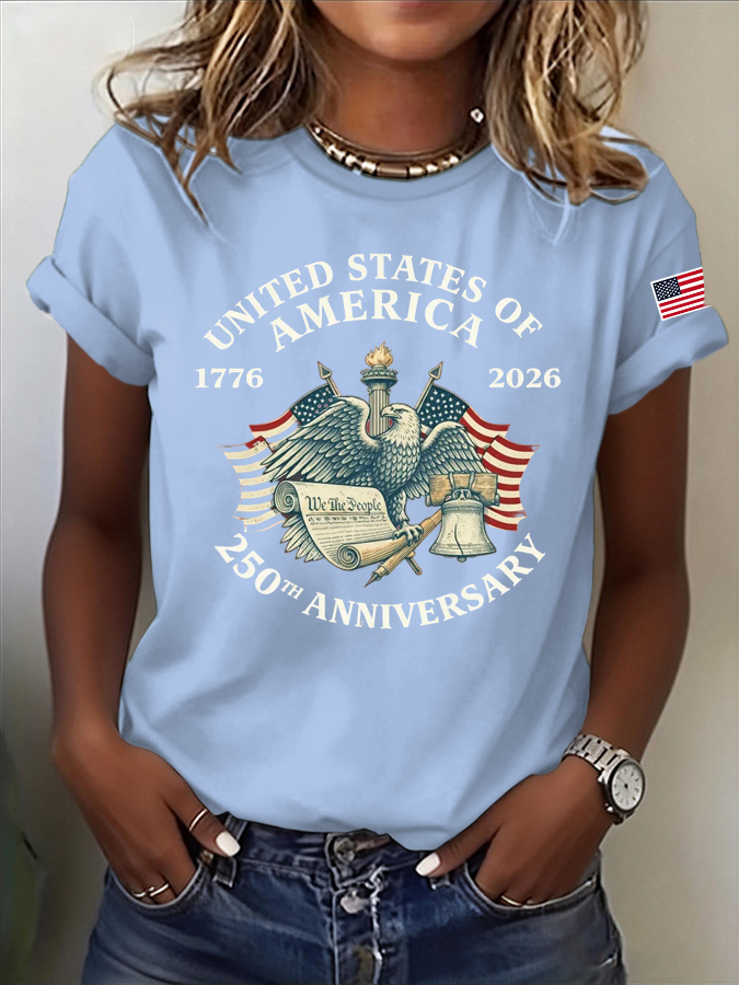 Women'S America Flag Printed Casual T-Shirt