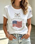 Women's Anniversary Flag Hot Diamond Print Crew Neck Short Sleeve Tshirt