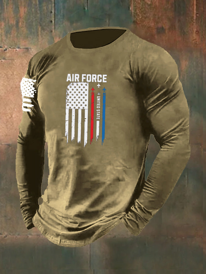 Men's Air Force Pattern Long Sleeve 100% Cotton T-Shirt