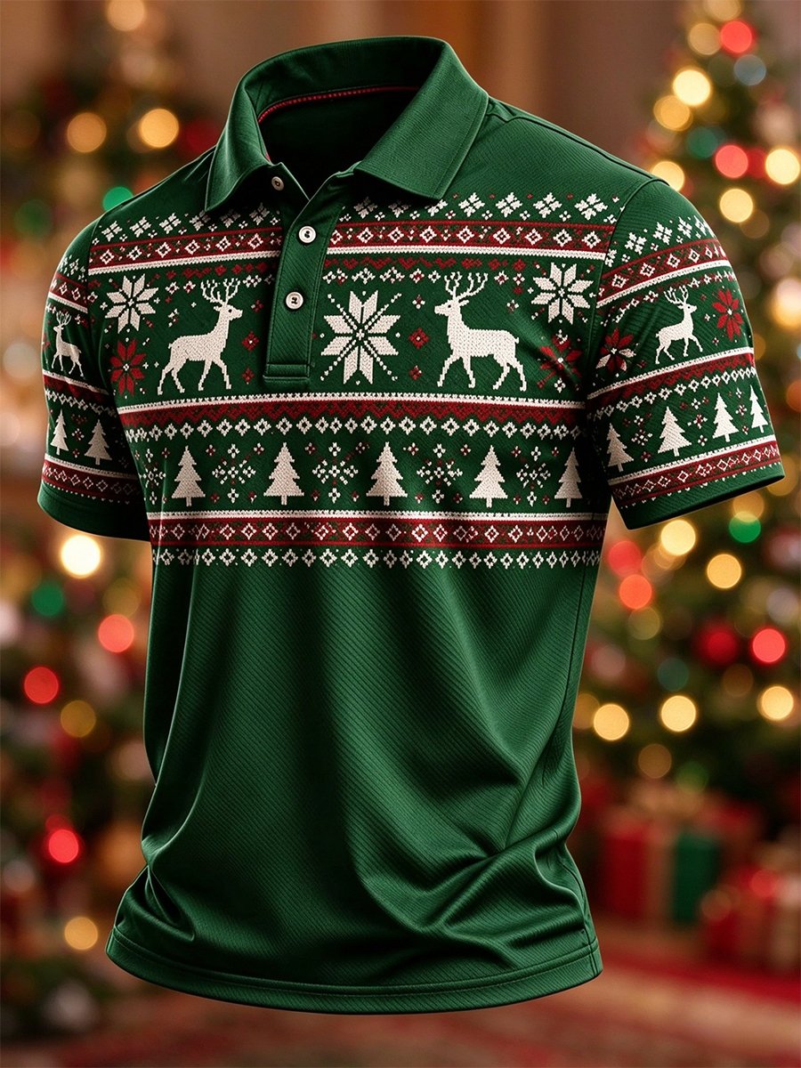 Men's Casual Christmas Short-Sleeve Polo Shirt