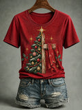 Women's Retro Faith Christmas Print T-shirt