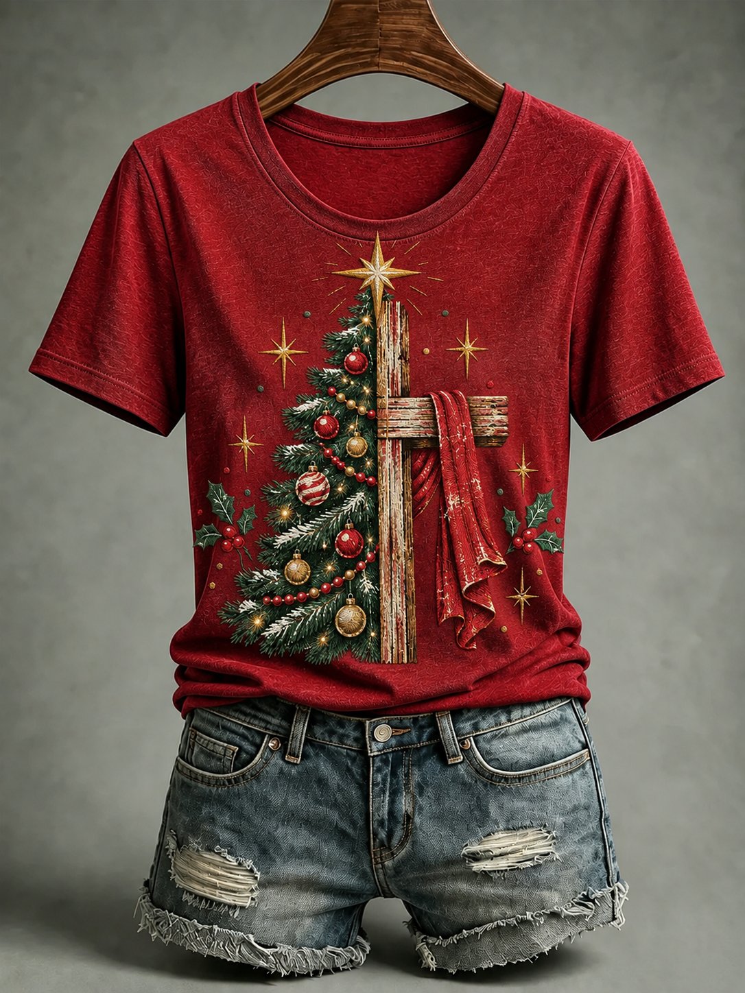 Women's Retro Faith Christmas Print T-shirt