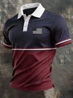 Men's Retro Patriotic Color-Block Short-Sleeve Polo Shirt